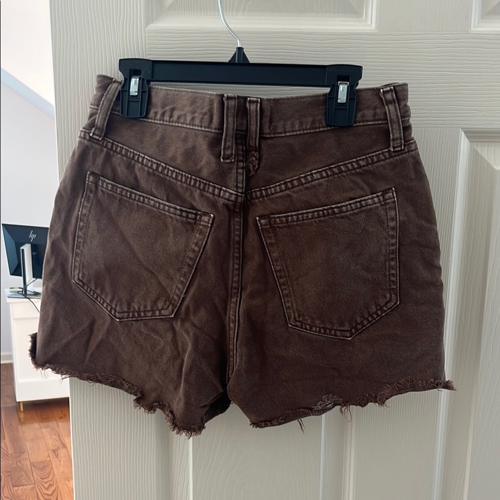 Free People Dark Brown Distressed Jean Shorts - Picture 3 of 3